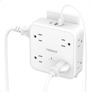 imageMulti Plug Outlet Extender TESSAN Outlet Splitter with 8 Sockets and 3 USB 1 USB C Wall Surge Protector with Power Switch 3 Sided Multiple Wall Plug Extender for Home Dorm Room OfficeWhite