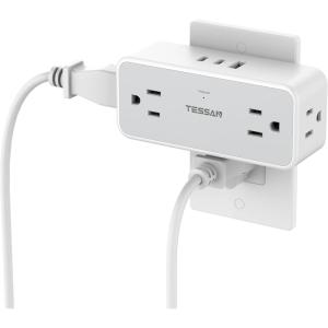 imageMulti Plug Outlet Splitter TESSAN 4 Wall Outlet Extender with 3 USB Wall Charger1 USB C Surge Protecter 900J Widely Spaced Multiple Plug ExpanderGrey White with Surge Protector