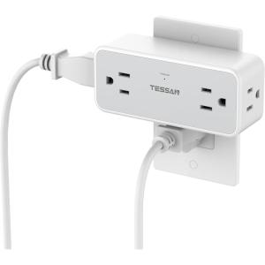 imageMulti Plug Outlet Splitter TESSAN 4 Wall Outlet Extender with 3 USB Wall Charger1 USB C Surge Protecter 900J Widely Spaced Multiple Plug ExpanderGrey with Surge Protector