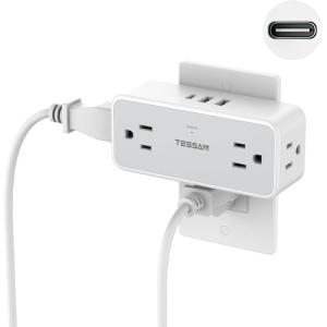 imageMulti Plug Outlet Splitter TESSAN 4 Wall Outlet Extender with 3 USB Wall Charger1 USB C Surge Protecter 900J Widely Spaced Multiple Plug ExpanderGrey