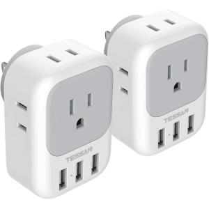imageMultiple Plug Outlet Splitter with USB Wall Charger TESSAN 4 Electrical Outlet Extender with 3 USB Ports Wall Charger Block for Cruise Dorm Essentials Home Office 2 Pack
