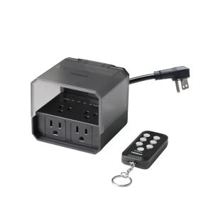 imageOutdoor Light Timer with Remote TESSAN Timer Plug with 4 Outlets 100ft Dusk to Down Countdown Sensor with Weatherproof Cover for Home Garden