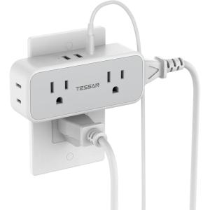 imageOutlet Extender Surge Protector TESSAN Multi Plug Splitter with 4 Electrical Outlets 3 USB Ports 1 USB C Multiple Wall Plug Expander for Home Office Kitchen Dorm Room WhiteGrey with 20W PD