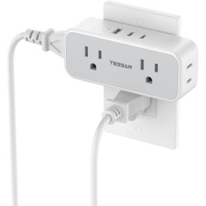 imageOutlet Extender Surge Protector TESSAN Multi Plug Splitter with 4 Electrical Outlets 3 USB Ports 1 USB C Multiple Wall Plug Expander for Home Office Kitchen Dorm Room WhiteGrey with 2 USBC