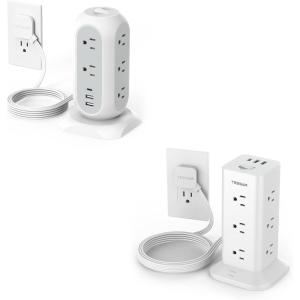 imagePower Strip Tower with Surge Protection TESSAN Flat Plug Extension Cord 6 Feet with Multiple Outlets 3 USB Ports 1 USB C Office Desk Supplies Dorm Essentials