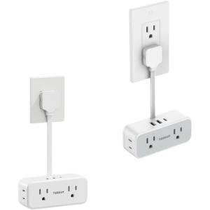 imageShort Extension Cord 6 inch TESSAN Thin Flat Plug Power Strip with 4 AC Outlets 3 USB 1 USB C Ports Silm Charging Station Desk Organizers for Home Bedroom Hotel Office Desktop Accessories
