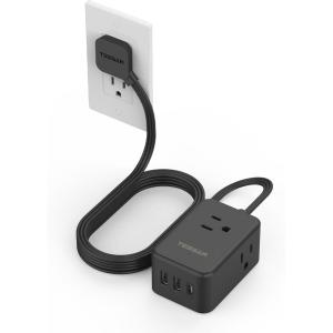 imageShort Power Strip 9 inch TESSAN Flat Plug Small Extension Cord with 3 Outlet Extender 3 USB 1 USBC Ports Desk Power Strip for Cruise Travel Office School Dorm Room EssentialsBlack