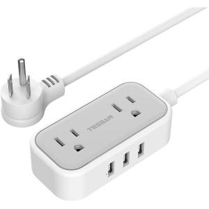 imageSmall Flat Plug Power Strip for Cruise Ship TESSAN Ultra Thin Extension Cord with 3 USB 1 USB C and 2 Outlets Mini Charging Station 5 ft Slim Plug for Travel Office School Dorm Room EssentialsGrey White