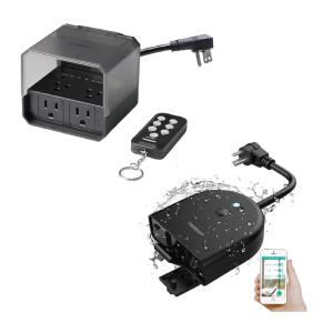 imageSmart Outlet Switch with 3 Individual Sockets Compatible with Alexa Echo Google HomeOutdoor Timer Remote Control Outlet Switch 100ft Dusk to Down Countdown Light Sensor