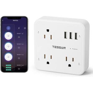 imageSmart Plug Outlet Extender Compatible with Alexa Google Home TESSAN WiFi Plug with 3 Smart Outlets 3 USB Ports Wall Surge Protector Power Strip 900J Voice and Smartlife Control Only 24 GHz WiFiWhiteGrey