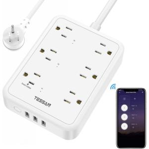 imageSmart Power Strip TESSAN WiFi Flat Plug Strip with 3 Smart Outlets and 3 USB Ports 6 Feet Extension Cord Only 24 GHz WiFi Compatible with Alexa and Google Home Whitewith power cord