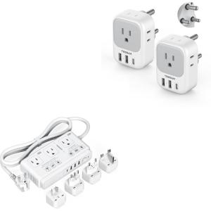 imageSouth Africa Plug Adapter 2 Pack TESSAN Type M Power adapter with 4 AC Outlets 3 USB Ports1 USB C 220V to 110V Voltage Converter for UK EU AUS Italy Spain for Hair Dryer Curling Iron