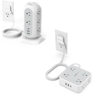 imageSurge Protector Flat Extension Cord Flat Plug Power Strip TESSAN 5 FT Extension Cord with Multiple Outlets 3 USB Charger1 USB C Port 3Sided Outlet Extender for Home Office Dorm