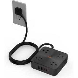 imageSurge Protector Power Strip 20W TESSAN Flat Plug Thin Extension Cord 6 FT Multiple Charging Station with 4 Outlets 4 USB2 USB C Mountable Surge Protection for Home Office Dorm Desk AccessoriesBlack
