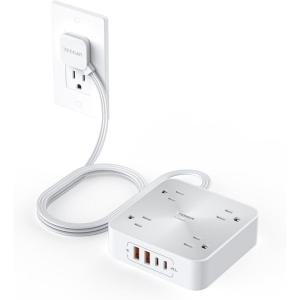 imageSurge Protector Power Strip 20W TESSAN Flat Plug Thin Extension Cord 6 FT Multiple Charging Station with 4 Outlets 4 USB2 USB C Mountable Surge Protection for Home Office Dorm Desk AccessoriesGrey