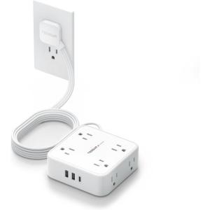 imageSurge Protector Power Strip TESSAN 15 FT White Extension Cord Flat Plug with 8 AC Outlets 3 USB Ports 1 USB C 900J Surge Protection 3 Sided Wall Mountable Outlet Extender for Office Dorm RoomWhite