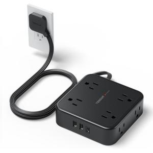 imageSurge Protector Power Strip TESSAN 15 FT White Extension Cord Flat Plug with 8 AC Outlets 3 USB Ports 1 USB C 900J Surge Protection 3 Sided Wall Mountable Outlet Extender for Office Dorm RoomBlack