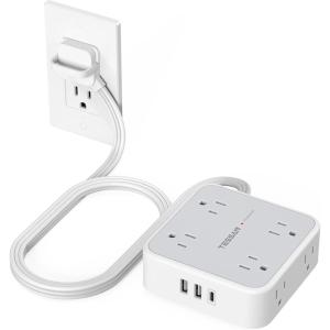 imageSurge Protector Power Strip TESSAN 5 FT Flat Extension Cord with 8 AC Outlets 3 USB Ports 1 USB C 900 Joules Protection 3Sided Wall Plug Extender Desk Charging Station for Office Dorm5 FT