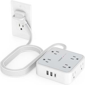 imageSurge Protector Power Strip TESSAN 5 FT Flat Extension Cord with 8 AC Outlets 3 USB Ports 1 USB C 900 Joules Protection 3Sided Wall Plug Extender Desk Charging Station for Office Dorm10 FT