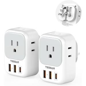 imageSwitzerland Power Adapter 2 Pack TESSAN Type J Adaptor with 4 Outlets 3 USB Charging Ports1 USB C Swiss Travel Plug for US to Switzerland Liechtenstein RwandaFoldable Type GUK Ireland
