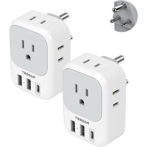 imageSwitzerland Power Adapter 2 Pack TESSAN Type J Adaptor with 4 Outlets 3 USB Charging Ports1 USB C Swiss Travel Plug for US to Switzerland Liechtenstein RwandaType D  India Maldives