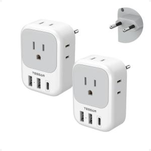 imageSwitzerland Power Adapter 2 Pack TESSAN Type J Adaptor with 4 Outlets 3 USB Charging Ports1 USB C Swiss Travel Plug for US to Switzerland Liechtenstein RwandaType CMost of Europe