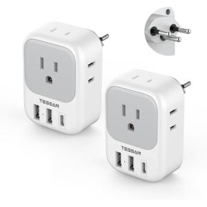 imageSwitzerland Power Adapter 2 Pack TESSAN Type J Adaptor with 4 Outlets 3 USB Charging Ports1 USB C Swiss Travel Plug for US to Switzerland Liechtenstein RwandaType J  Switzerland