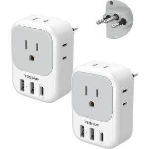 imageSwitzerland Power Adapter 2 Pack TESSAN Type J Adaptor with 4 Outlets 3 USB Charging Ports1 USB C Swiss Travel Plug for US to Switzerland Liechtenstein RwandaType N  Brazil