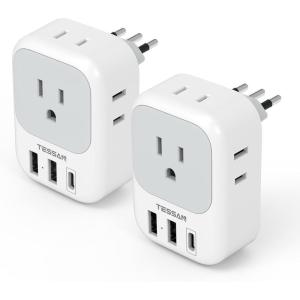 imageSwitzerland Power Adapter 2 Pack TESSAN Type J Adaptor with 4 Outlets 3 USB Charging Ports1 USB C Swiss Travel Plug for US to Switzerland Liechtenstein RwandaType L  Italy Chile