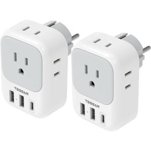 imageSwitzerland Power Adapter 2 Pack TESSAN Type J Adaptor with 4 Outlets 3 USB Charging Ports1 USB C Swiss Travel Plug for US to Switzerland Liechtenstein RwandaType EF  Germany France