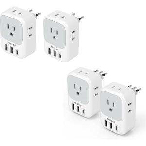 imageTESSAN 2 Pack European Travel Plug Adapter US to Europe ampamp Italy Adapter with 4 Outlets ampamp 3 USB Charger 1 USB C Port