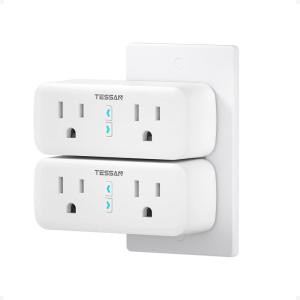 imageTESSAN 2 Pack Smart Plug WiFi Smart Outlet with Dual Sockets Compatible with Alexa and Google Home Remote Control Outlet with Timer Function Voice Control Surge Protection 24GHz WiFi Only
