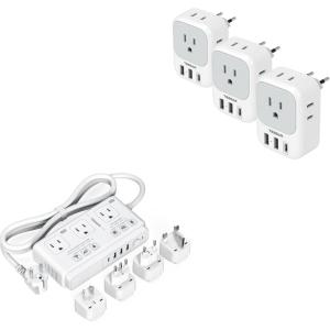 imageTESSAN 3 Pack European Travel Plug Adapter USB C US to Europe Power Adapter with 4 AC Outlets and 3 USB 1 USB C 220V to 110V Voltage Converter Step Down Transformer for Europe UK EU AUS Italy