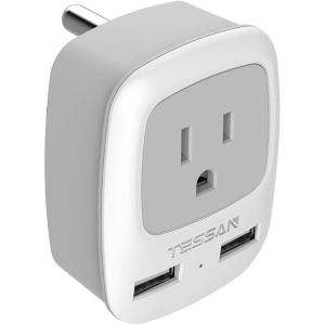 imageTESSAN European Travel Plug Adapter Europe Power Adaptor with 2 USB Ports International Type C Outlet Charger for US to Most of EU Iceland Spain Italy France Germanygreywhite