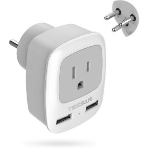 imageTESSAN European Travel Plug Adapter Europe Power Adaptor with 2 USB Ports International Type C Outlet Charger for US to Most of EU Iceland Spain Italy France GermanygraywhiteType H