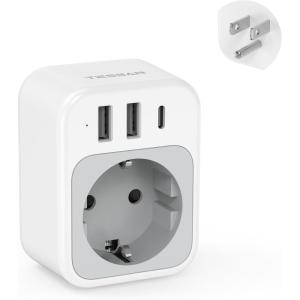 imageTESSAN European Travel Plug Adapter Europe Power Outlet with 3 USB Ports 1 USB C Port Type C Plug Adaptor for US to EU Italy Spain France Greece Portugal Iceland International Travel EssentialsEurope to US Plug Adapte