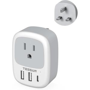 imageTESSAN European Travel Plug Adapter Europe Power Outlet with 3 USB Ports 1 USB C Port Type C Plug Adaptor for US to EU Italy Spain France Greece Portugal Iceland International Travel Essentialswhite gray  Type G