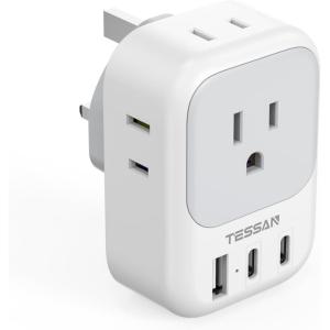 imageTESSAN European Travel Plug Adapter Type C Power Adaptor with 4 AC Outlets 3 USB Ports 2 USB C Europe Outlet Adapter for USA to EU Euro International Italy Iceland Spain France Greece GermanyGreyType G 2 USB C
