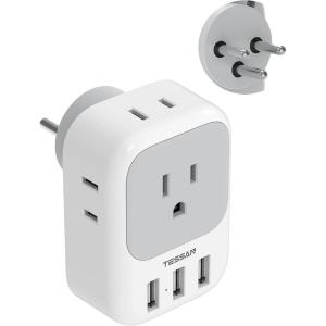 imageTESSAN European Travel Plug Adapter Type C Power Adaptor with 4 AC Outlets 3 USB Ports 2 USB C Europe Outlet Adapter for USA to EU Euro International Italy Iceland Spain France Greece GermanywhitegreyType H