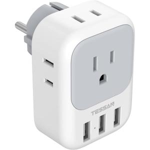 imageTESSAN European Travel Plug Adapter Type C Power Adaptor with 4 AC Outlets 3 USB Ports 2 USB C Europe Outlet Adapter for USA to EU Euro International Italy Iceland Spain France Greece GermanygreywhiteType EF