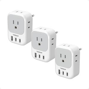 imageTESSAN European Travel Plug Adapter USB C 3 Pack US to Europe Plug Adaptor with 4 AC Outlets 3 USB Charging Ports Type C Power Adapter for USA to EU Euro Spain France Iceland Italy Germany GreeceGreyType C