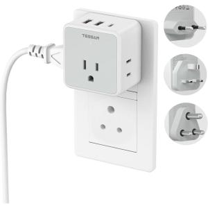 imageTESSAN European UK Travel Plug Adapter Kit Universal Detachable Travel Adapter with 3 USB 1 PD 20W and 3 AC Outlets Type C G E F Europe Ireland Power Adaptor US to EU Italy France Greece Spainwhitegrey