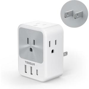 imageTESSAN Germany France Travel Power Adapter Schuko Plug Adaptor with 4 Outlets 3 USB 1 USB C Port Type EF Plug for US to European Europe German French Spain Iceland Portugal KoreaGreyWhiteType A