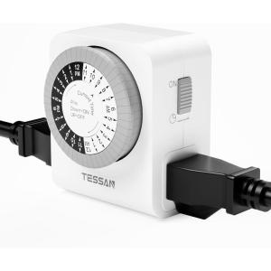 imageTESSAN Outlet Timer Mechanical 24Hour Light Timers for Electrical Outlets Indoor Dual 3Prong Sockets 30Minute Intervals for Lamps Christmas Lights Fans 2 PackWhitegrey 1 Pack