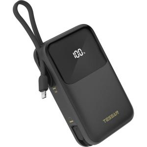 imageTESSAN Portable Charger with Built in USBC Cable 10000mAh Power Bank Fast Charging with 20W Output Compact Battery Pack Travel Essentials for iPhone 1615 Series Samsung Tablets20000mAh