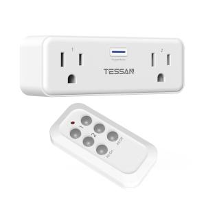imageTESSAN Remote Control Outlet Plug Wireless Light Switch with 2 Independent Sockets ONOff Remote Outlet Switch for Indoor Lights Lamps Fans Home Small Appliances 100 Ft Range1875WRectangle2AC