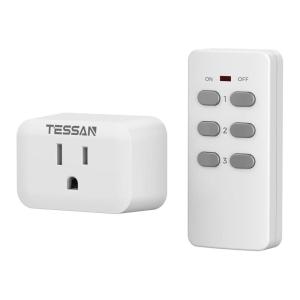 imageTESSAN Remote Control Outlet Plug Wireless Light Switch with 2 Independent Sockets ONOff Remote Outlet Switch for Indoor Lights Lamps Fans Home Small Appliances 100 Ft Range1875WRectangle1AC