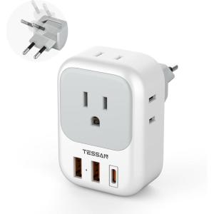 imageTESSAN South Africa Power Adapter Type M Plug Adaptor with 4 American Outlets 3 USB Charger 1 USB C Port for US to Bhutan Botswana Namibia NepalType CMost of EuropeFoldable