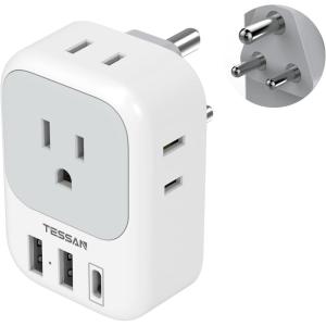 imageTESSAN South Africa Power Adapter Type M Plug Adaptor with 4 American Outlets 3 USB Charger 1 USB C Port for US to Bhutan Botswana Namibia NepalType Dwhite