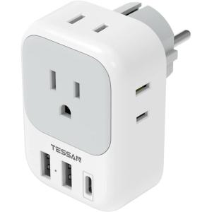 imageTESSAN South Africa Power Adapter Type M Plug Adaptor with 4 American Outlets 3 USB Charger 1 USB C Port for US to Bhutan Botswana Namibia NepalType EFwhitegrey